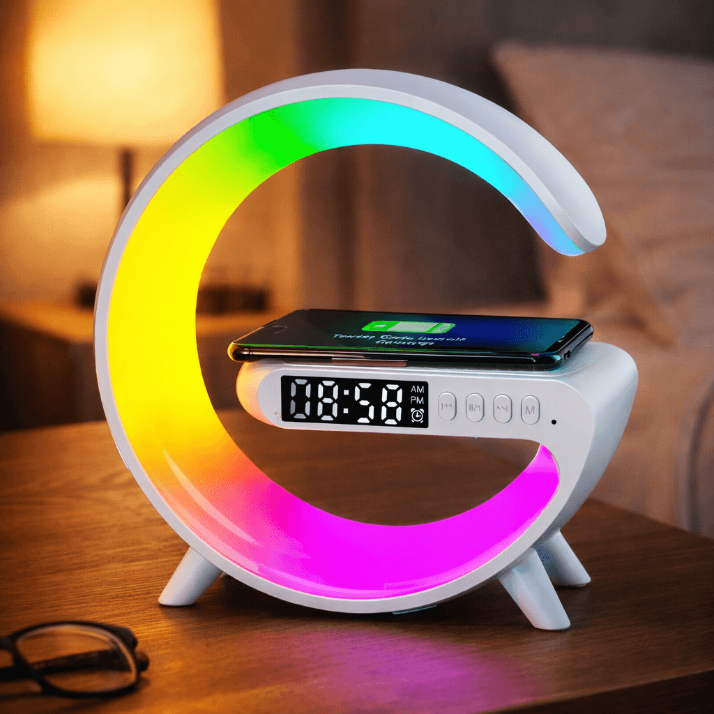 Bezprzewodowa stacja ładująca RGB z głośnikiem-budzikiem 📱